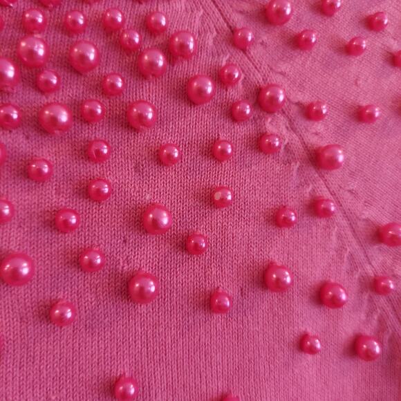 Vintage Pink Beaded Peark Cardigan Button Up Size XS (Flaw) - Picture 6 of 9